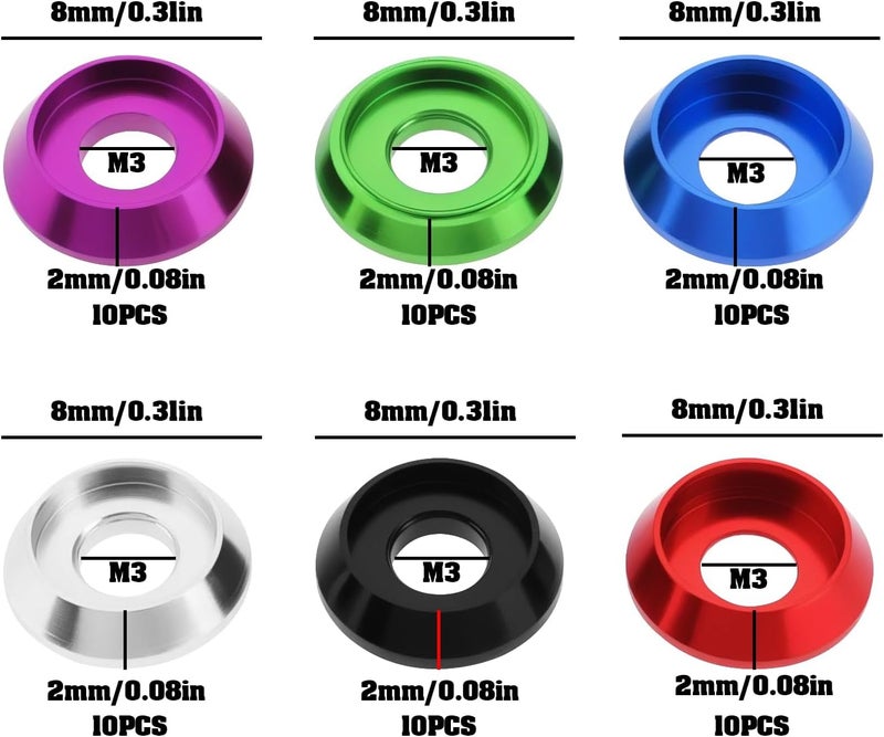 Briny River 60 Pieces M3 Aluminum Alloy Counterbore Washers 8x2mm Cup Shim Gaskets for RC FPV PC Drone Model - Image 4